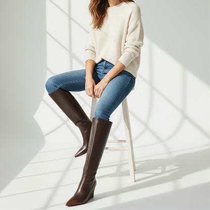 Bottes compensées en simili marron