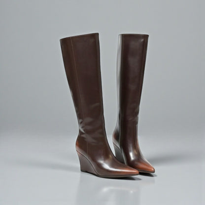 Bottes marron à talons compensés femme