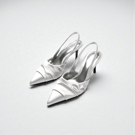 escarpins satinés argenté